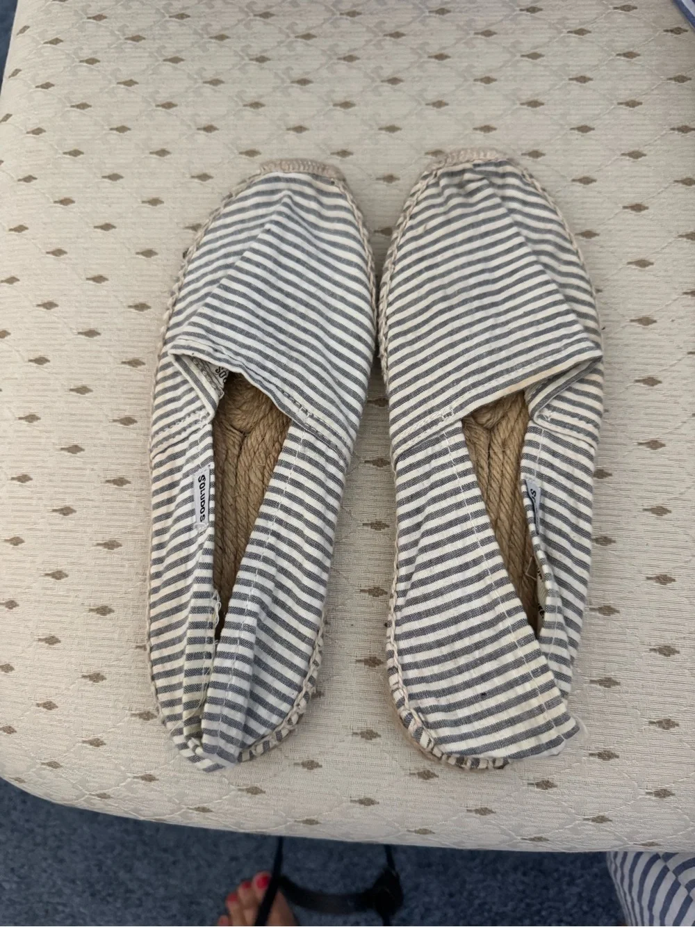 Soludos Gray and Cream Striped Canvas Espadrilles